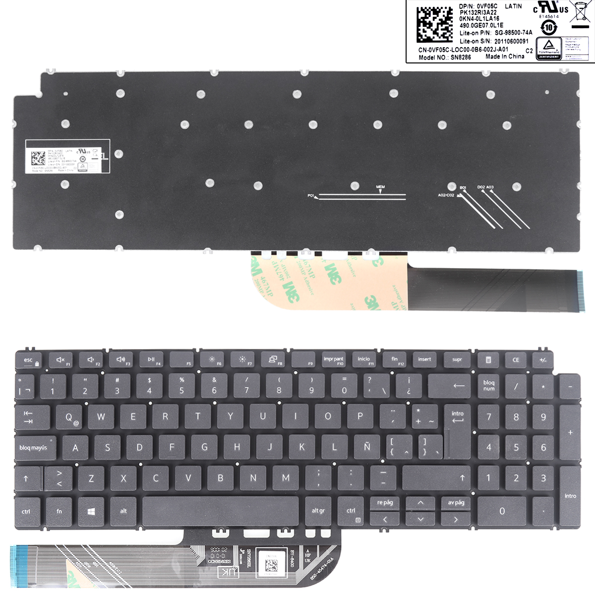 Picture of New Replacement Laptop Keyboard For 7591 Gray   Backlit LA，Dell 7591 7590 P83F 5580 5584 5593 5598 GRAY(Without Backlit,win8) LA Layout